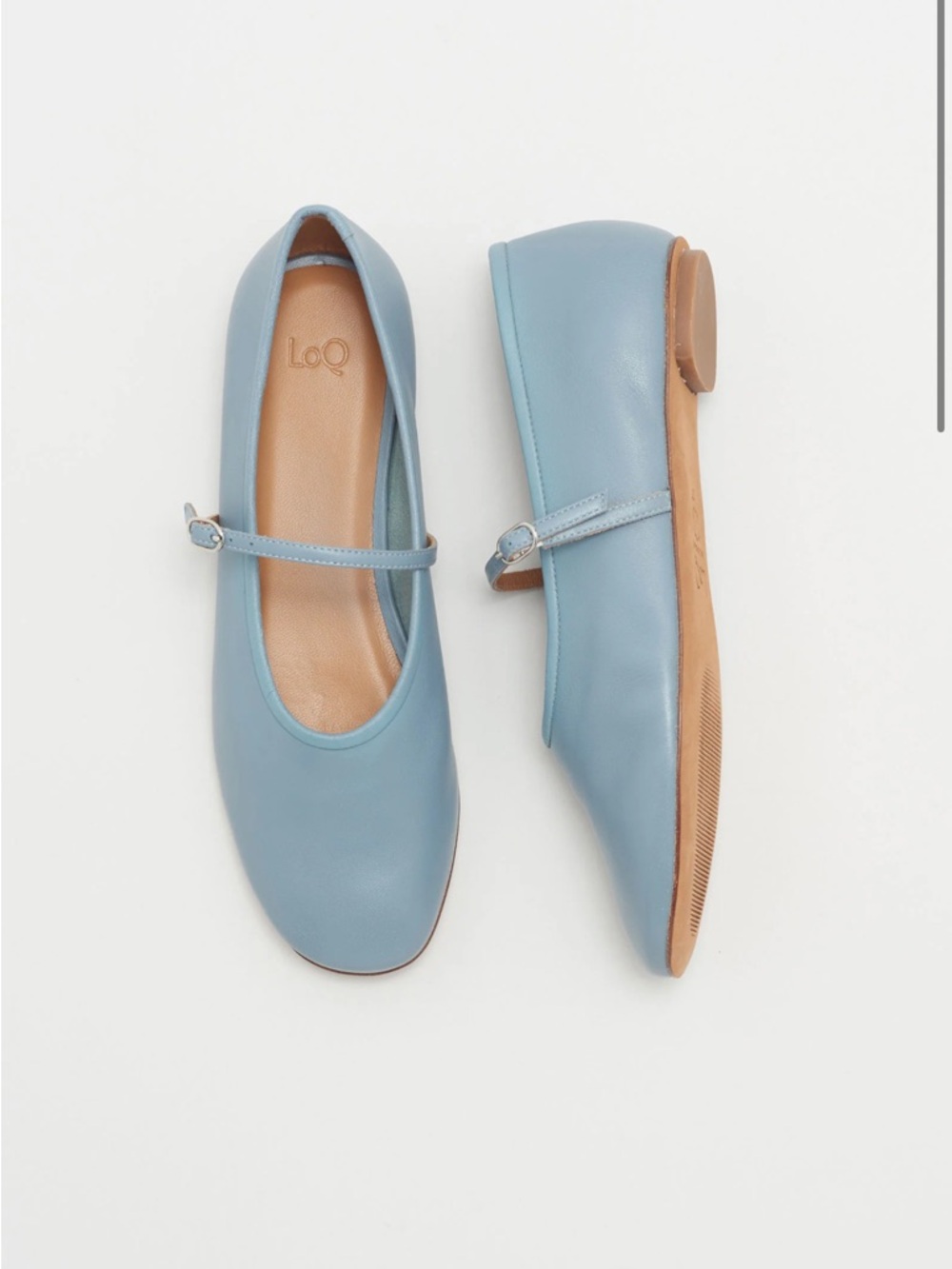 LoQ Daria Mary Jane Ballet Flats in Dusty Blue/Sky Leather